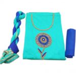 Chanderi Silk Suit Material with handwork On Sky Blue And Dark Blue