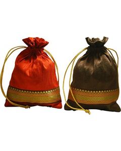 Clean Planet Women's Potli (Set of 2, Orange and Brown)
