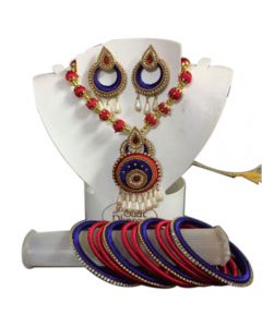 Maroon With Blue Silk Thread Necklace Set