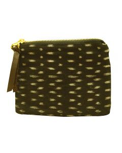 Eco-Friendly Handmade Women's Ikat Printed Black Color Coin Pouch With Zip