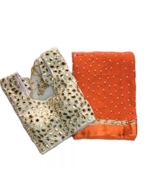 Orange Fabric Pure Georgette Satin Patti Pearl Work Saree With Blouse