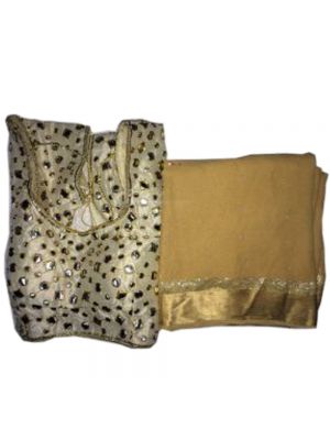 Cream Fabric Pure Georgette Satin Patti Pearl Work Saree With Blouse  