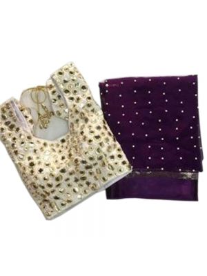 Fabric Pure Georgette Satin Patti Pearl Work saree with Blouse