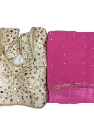 Pink Fabric Pure Georgette Satin Patti Pearl Work Saree with Blouse