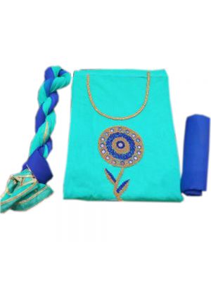 Chanderi Silk Suit Material with handwork On Sky Blue And Dark Blue