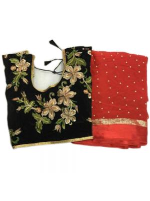 Brick Fabric Pure Georgette Satin Patti Pearl Work Saree With Blouse