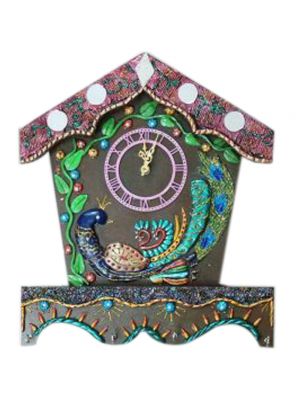 Hand Made Clock With Peacock Design