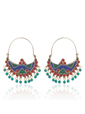 Avni CreationMulti Colour Boho Earringswith Sea Blue Beads