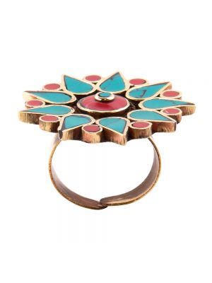 Avni Creation Sea Blue And Red Boho Ring.