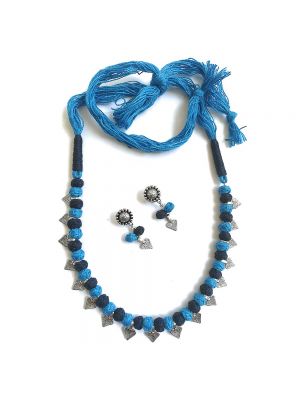Blue and silver beaded Necklace with matching Earrings 