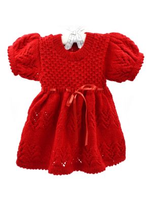 Woolen Lace Frock With Red Color