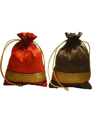 Clean Planet Women's Potli (Set of 2, Orange and Brown)