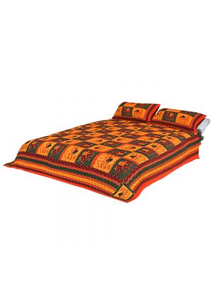 Jaipuri Cotton Kantha Work Embroidered Double Bed Sheet With 2 Pillow Covers - King Size, Multi Color