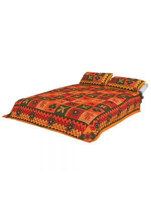 100% Cotton Rajasthani Tradition King Size Double Bedsheet with 2 Pillow Cover 