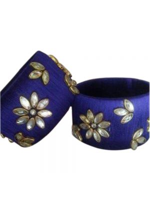Hand Made Silk Thread Made Blue Golden Bangle.