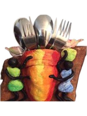 Wooden Tribal Art Cutlery Stand