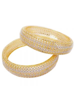 Gold Plated Bangles With White Stone 