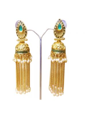 Blue Gold-Plated Jhumkas Earrings