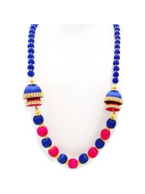 Silk Thread neckline with blue and pink color combination