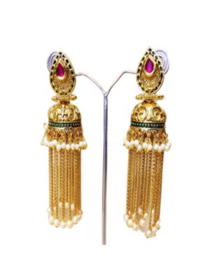 Purple Gold-Plated Jhumkas Earrings