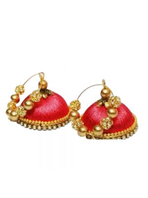 Silk Thread Red Color Jhumka 