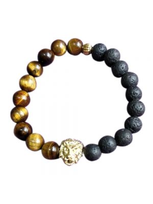 Tiger Eye And Natural Lava Stone Beads Bracelet 